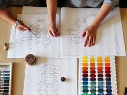 Pottery design sketch and color palettes